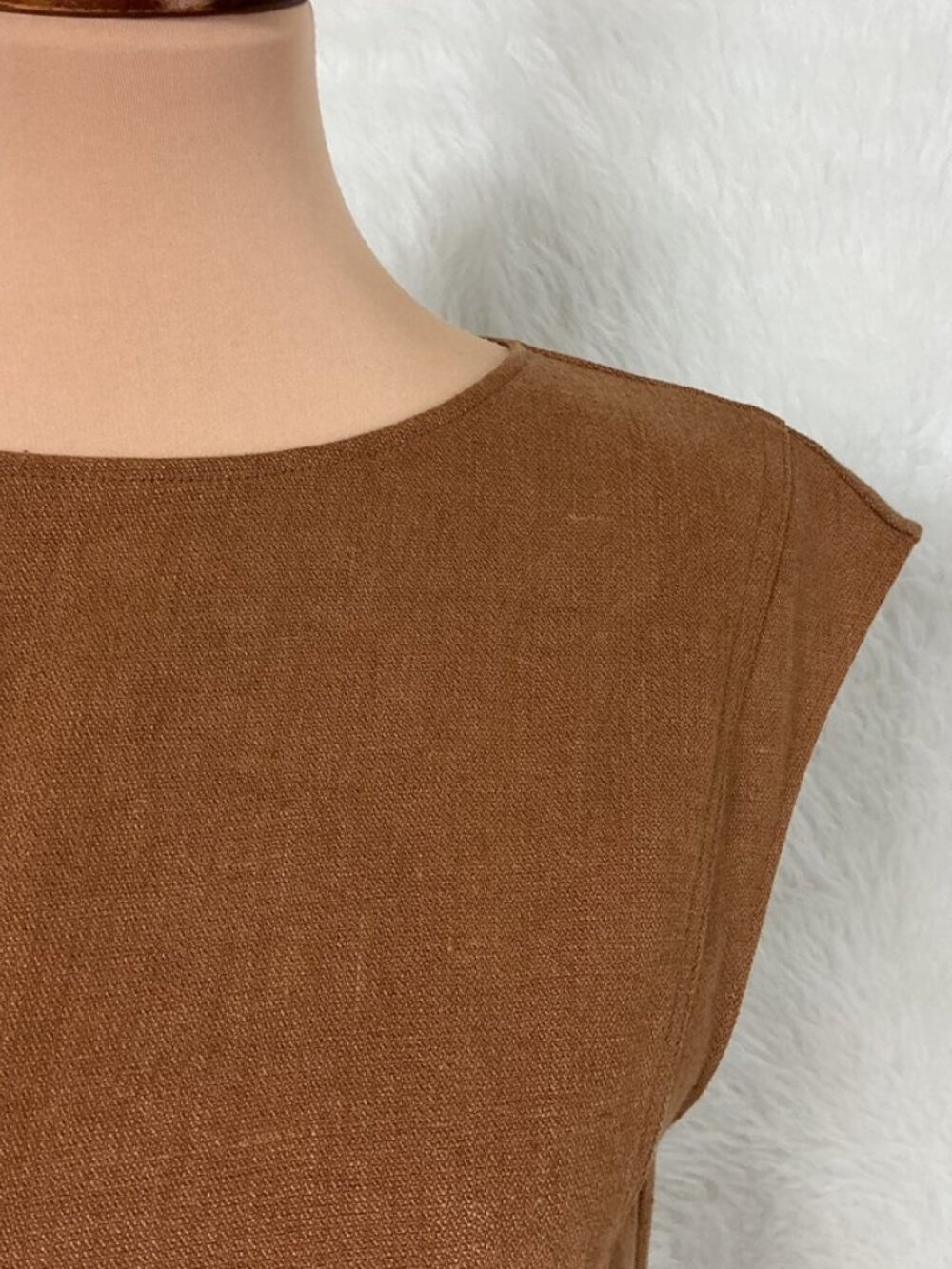 Banana Republic Brown 100% Linen Cap Sleeve Midi Sheath Lina Dress 8 - Picture 2 of 8